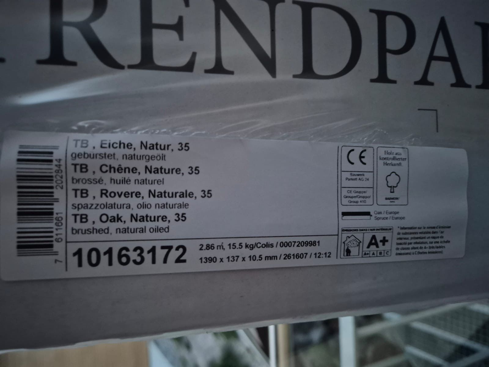 Bodenbeläge: Parkett Eiche – Neu und originalverpackt aus Erlenbach i. S. von Hp623