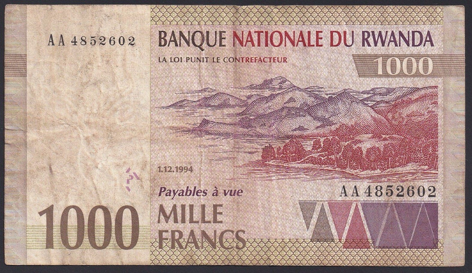 Banconote: Ruanda 1000 Francs 1994 – Usato da Brugg AG venduto da banknoten_muesli