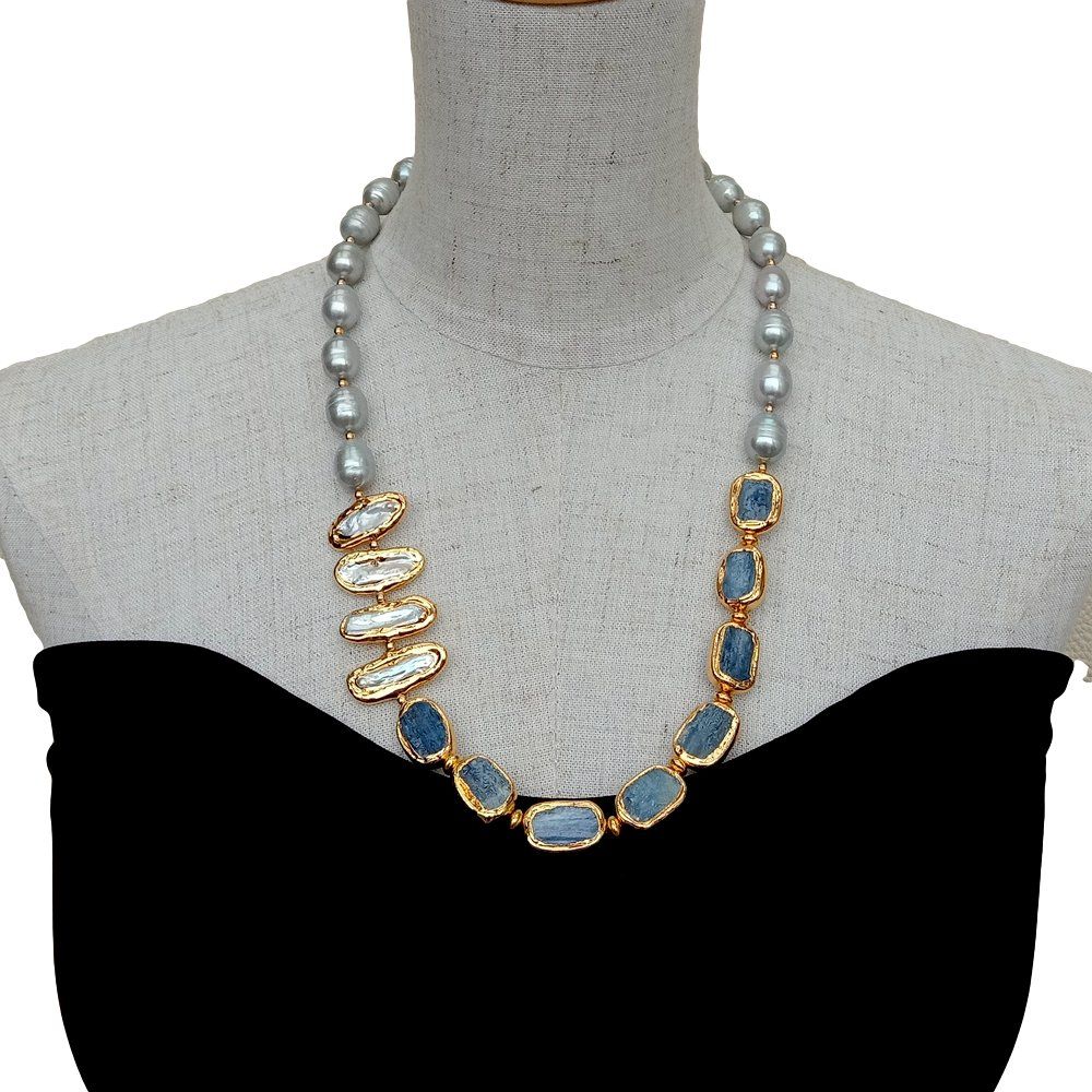 Catenine: Kyanit Grau Perlen Kette Collier Perle Perlenkette Echt 15mm – Nuovo (secondo la descrizione) da Prilly venduto da ilyria73 6