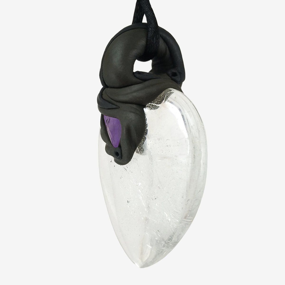 Pietre preziose: Bergristall Herz als Steinanhänger mit eingefasstem Amethyst – Nuovo e nell'imballaggio originale da Meilen venduto da BYRD-Design 1