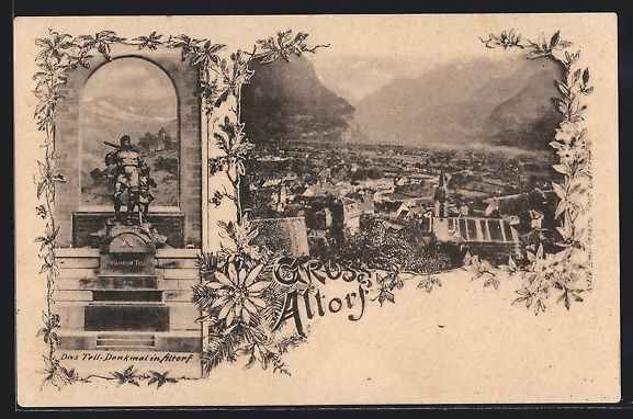 Cartoline postali: Altdorf, Das Wilhelm Tell-Denkmal, Ortsa – Usato da Berlin venduto da bartko-reher