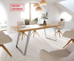 Esstisch BRIM 200x100cm Eiche Natur Edelstahl Schräg