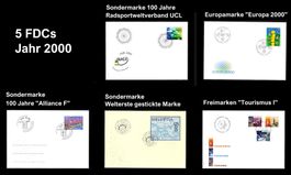 5 FDCs des Jahres 2000: Sonder-, Europa- und Freimarken