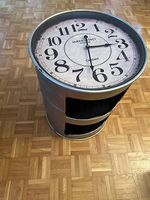 Beistelltisch mit Uhr, Couchtisch, Tisch, Fass, Tonne