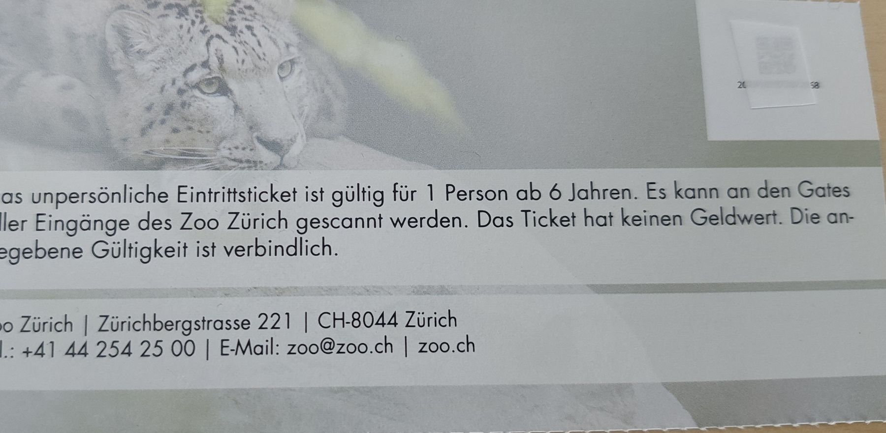 Biglietti: Zoo Zürich Eintrittskarten  – Nuovo e nell'imballaggio originale da Chur venduto da Adriwa 1
