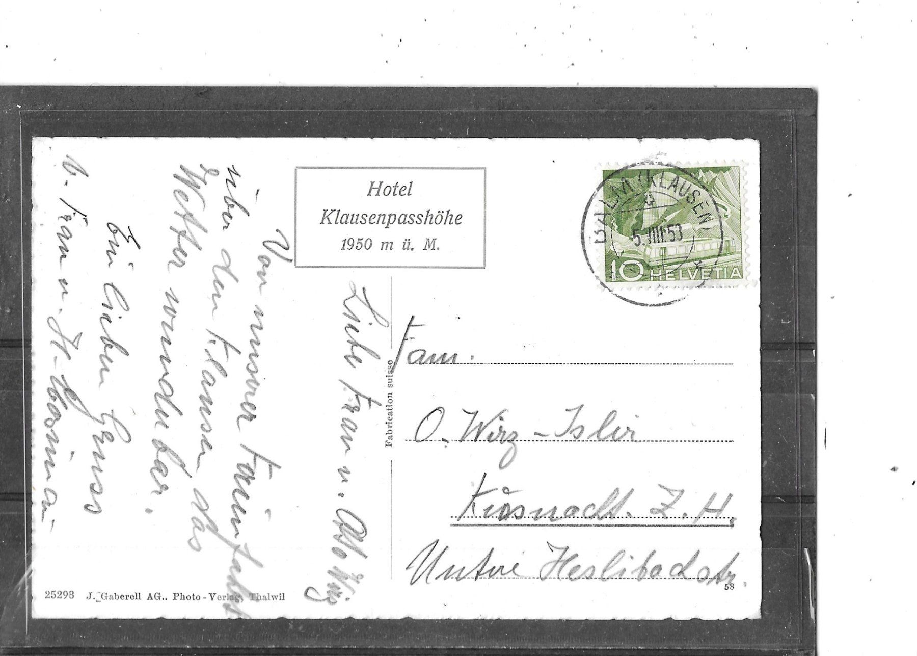 Cartoline postali: GL/UR Postauto auf der Klausenstrasse 1953 – Usato da Schocherswil venduto da Wilare 1
