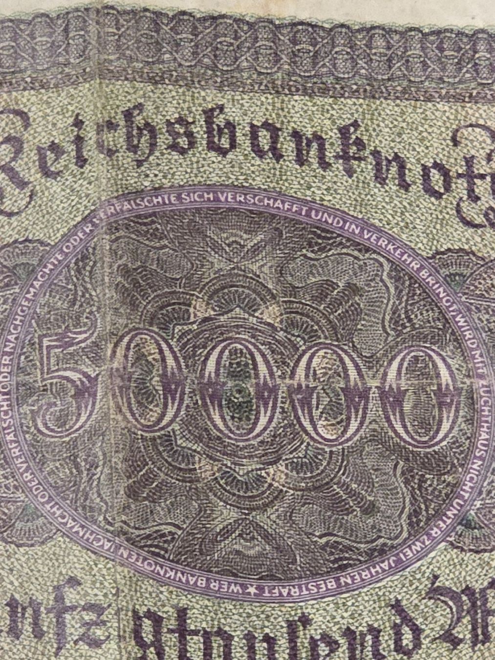 Banknoten: 2x Reichsbanknote 50000 Mark, Berlin 1922,  – Gebraucht aus BADEN von Sprinz 5