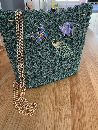 NEUE luxuriöse Tannen-grüne Crochet Handtasche (Handmade)