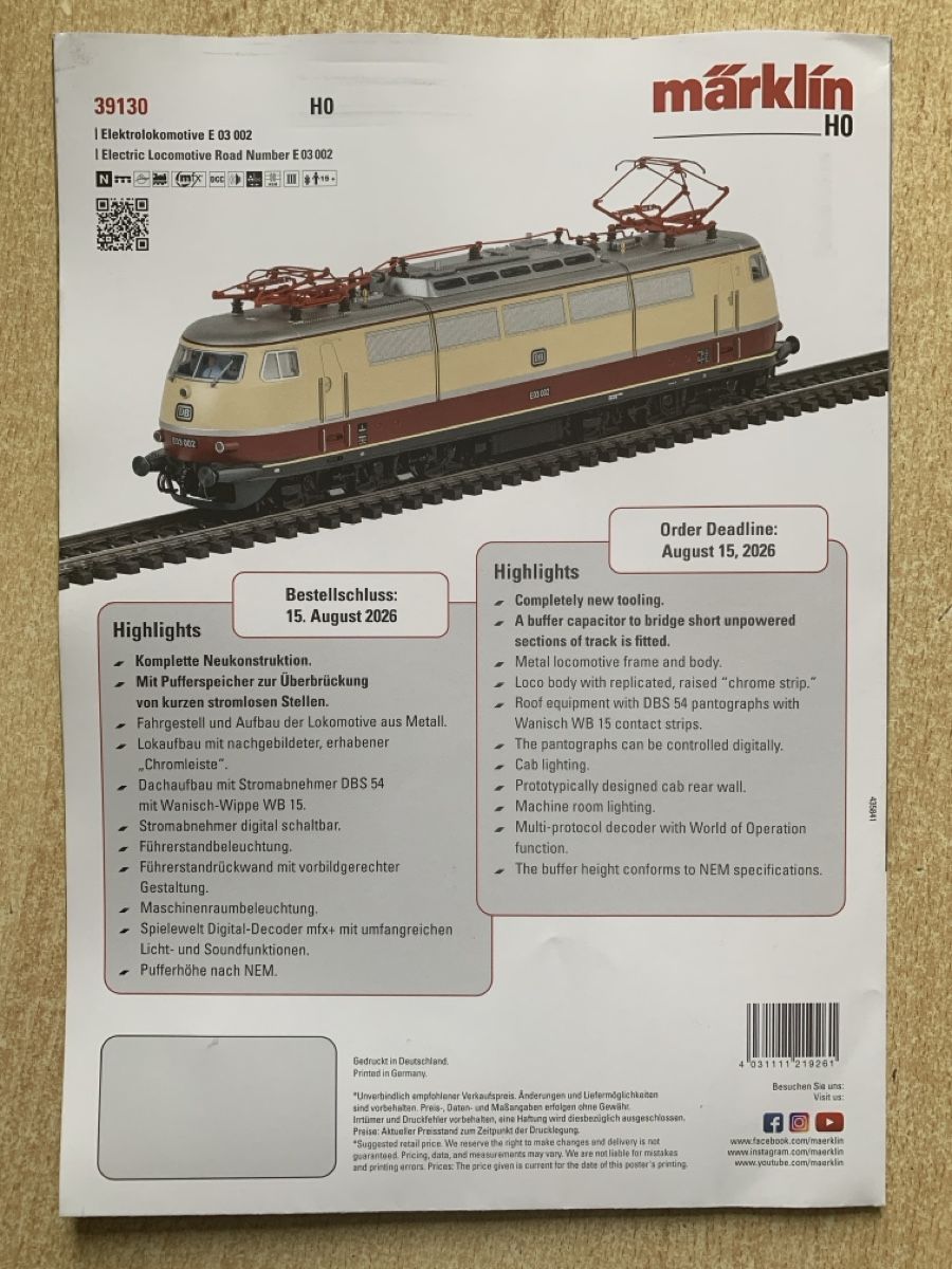 Märklin Modellini di ferrovie: Märklin 39130, Poster Format A4 (Format A2 aufgefaltet) – Nuovo (secondo la descrizione) da Flums venduto da finn1975 1