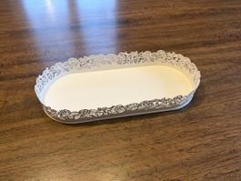 Ikea Serviertablett mit Blattrand, Weiss, Top Zustand!