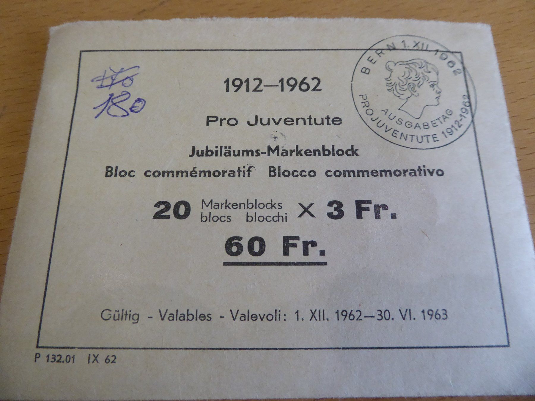 Tutti i francobolli: 20 Stück Pro Juventute Blocks 1962 – Usato da Rothrist venduto da swisstools