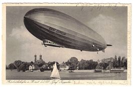 Karte Luftschiff Graf Zeppelin über Friedrichshafen - gel.