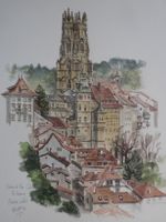 Vue de Fribourg, la Cathédrale .  (Sacatos.)