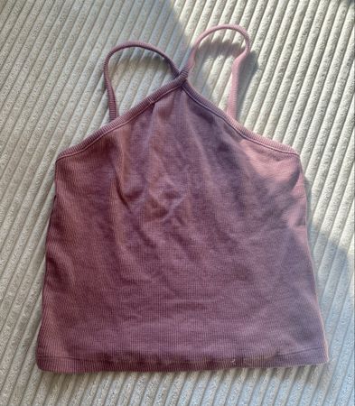 Review Top Shirt Trägertop Violett Lila Taupe Oberteil Gr XS