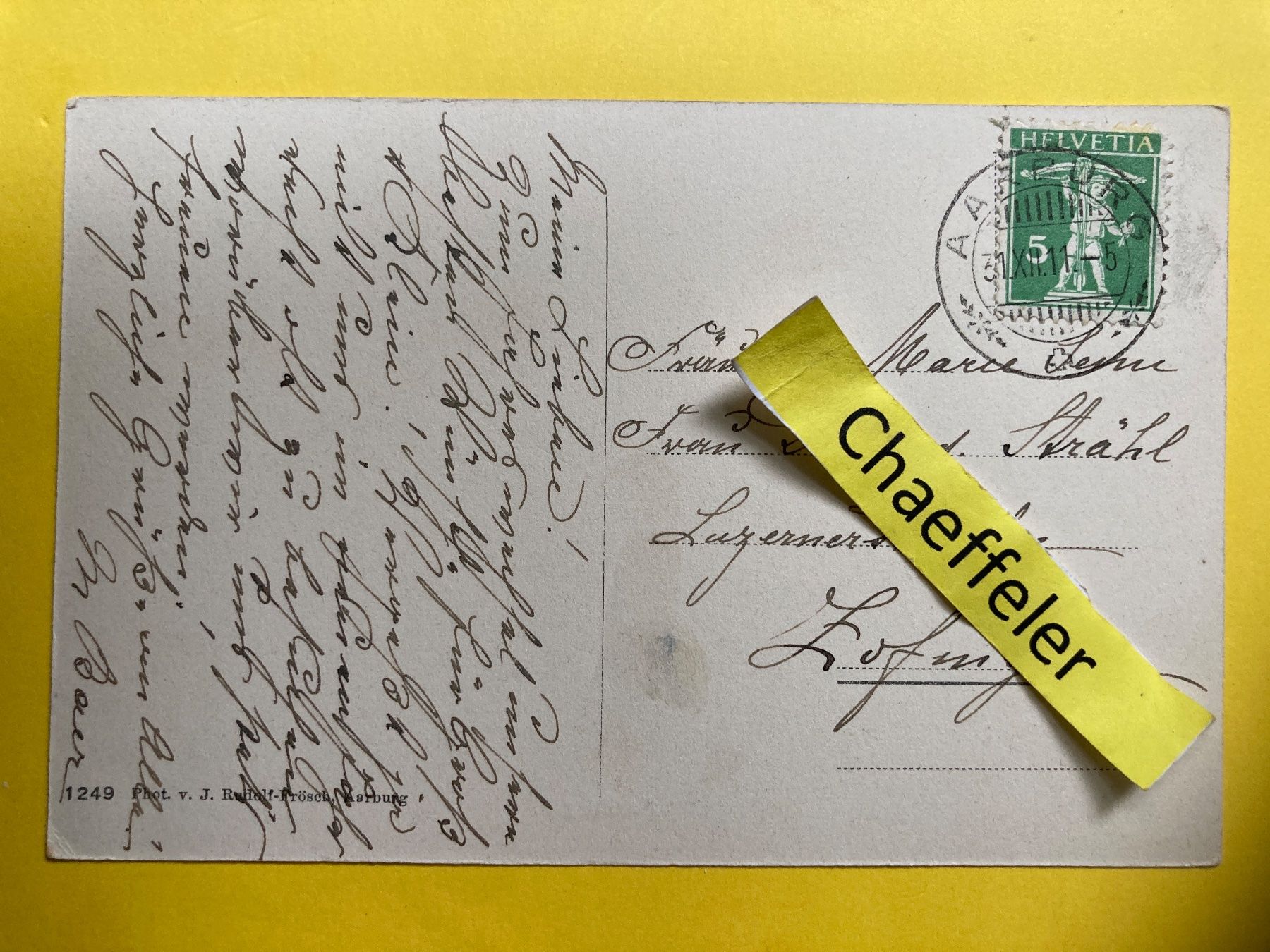 Ansichtskarten: 1911 Aarburg – Gebraucht aus Zürich von Chaeffeler 1