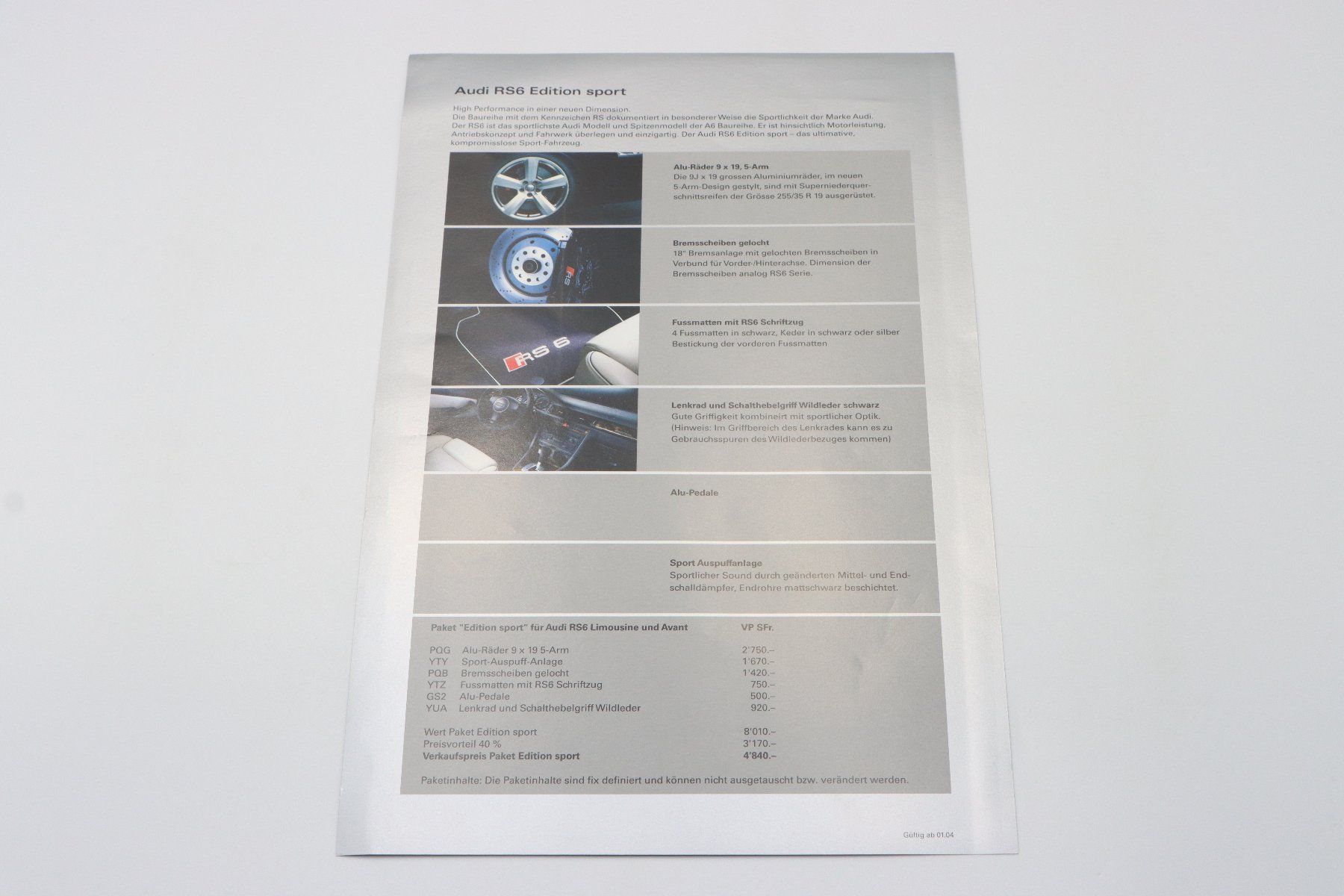 Audi Documenti: Audi RS6 C5 Edition Sport 2004 Prospekt – Usato da Bühl b.Aarberg venduto da Collectorpassions 3
