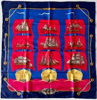 Superbe foulard HERMES-Paris "Grand Largue" 1980, avec box