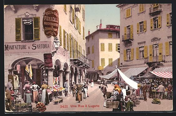 Ansichtskarten: Lugano, belebter Marktplatz, Manifatture – Gebraucht aus Berlin von bartko-reher