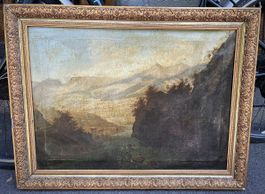 Antikes Ölgemälde um 1900 – Stimmungsvolle Berglandschaft