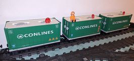 3 Container Güterwagen Playmobil  CONLINES" grün (#121-123)
