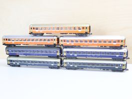 Minitrix 7 x SBB Personenwagen "blau/orange" - Set