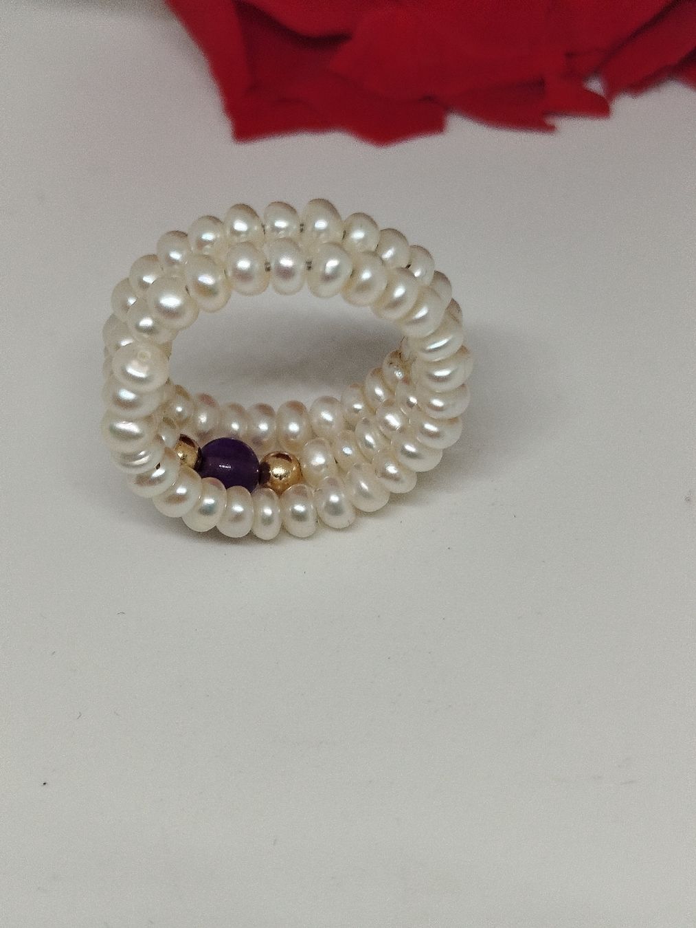 Anelli: Perlenring mit Amethyst, elastisch, neu! – Nuovo (secondo la descrizione) da Rupperswil venduto da Annet.Dann888 5