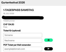 Samstag 18. Juli - 1-Tagespass für Gurtenfestival Bern