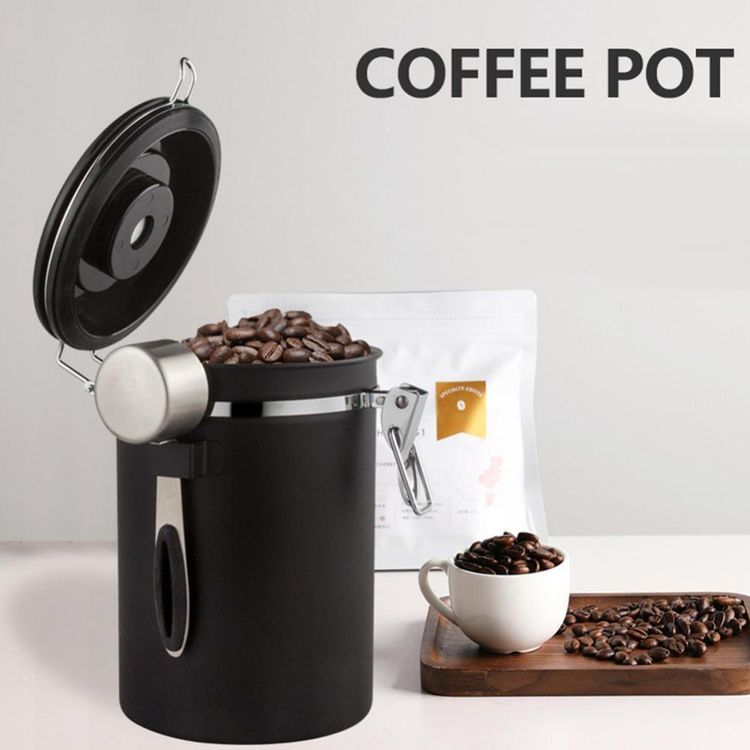 schwarz Luftdicht Kaffeedose Kanister mit Löffel 1.8l