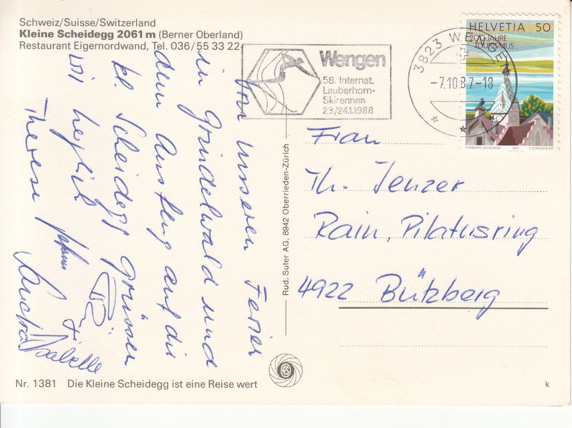 Ansichtskarten: Kleine Scheidegg 1987 – Gebraucht aus Bürglen TG von StampGraf 1