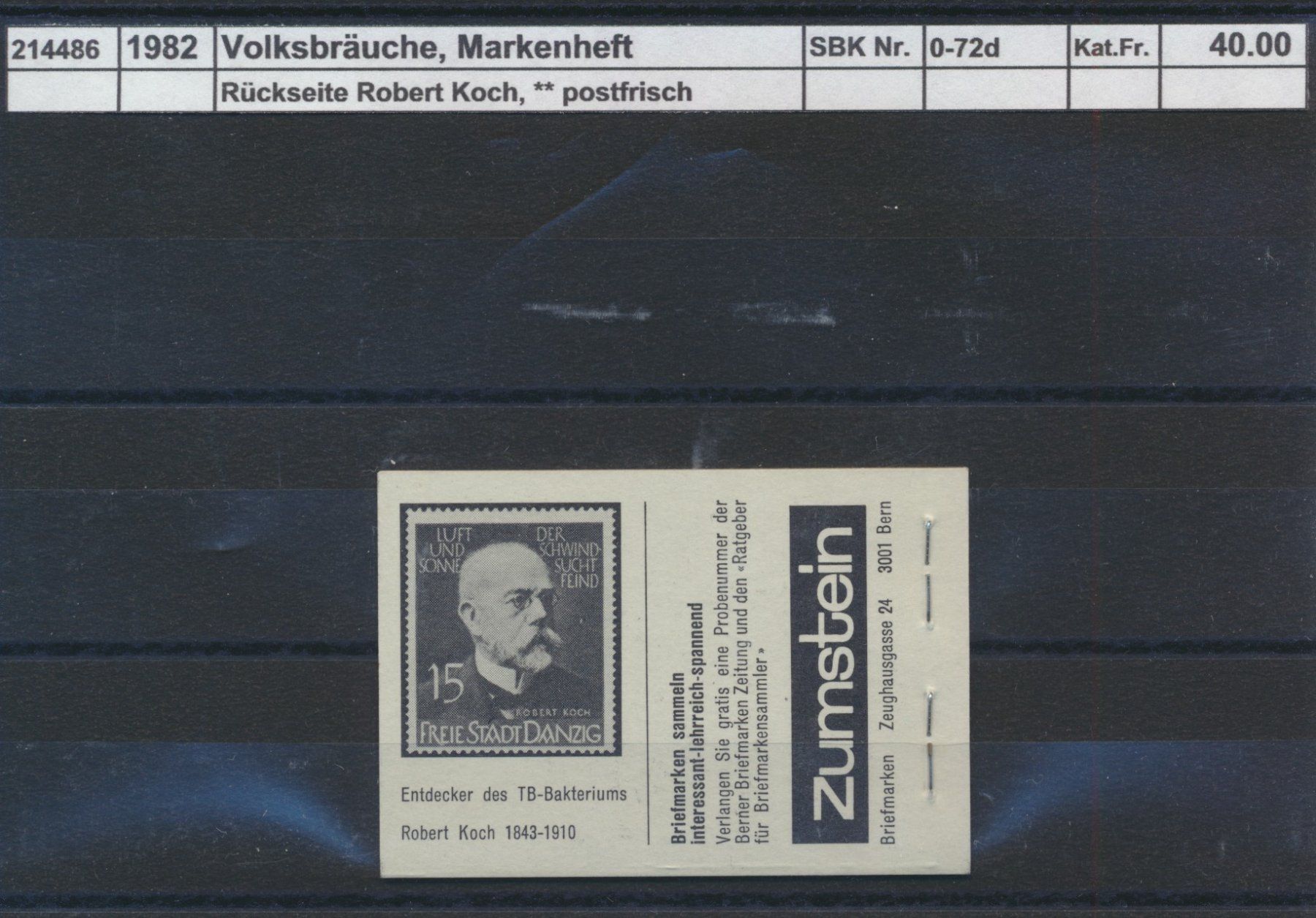 Tutti i francobolli: 1982 "Volksbräuche", Markenheftchen "grau", ** postfrisch – Nuovo (secondo la descrizione) da Winterthur venduto da Zupogeru 1