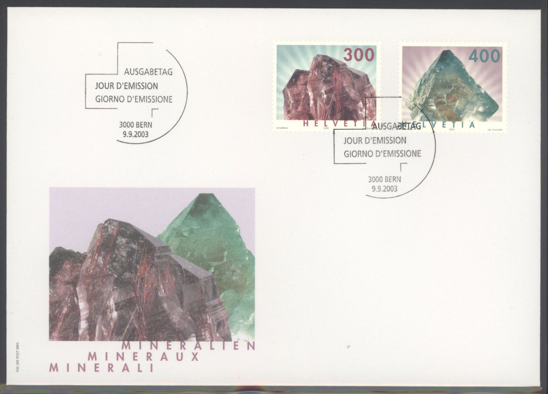 Tutti i francobolli: 2003, FDC, Dauermarken Mineralien – Usato da Willisau venduto da Vollstempel