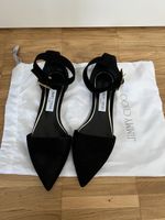 Beautiful Jimmy Choo black suede shoes with jewelled buckle
