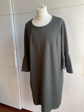 Kleid in Olivgrün mit Trompetenärmeln, Grösse 40 👗