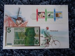 Notenbrief Nederland 1988 m. unzirkul. 5 Gulden Note 1973