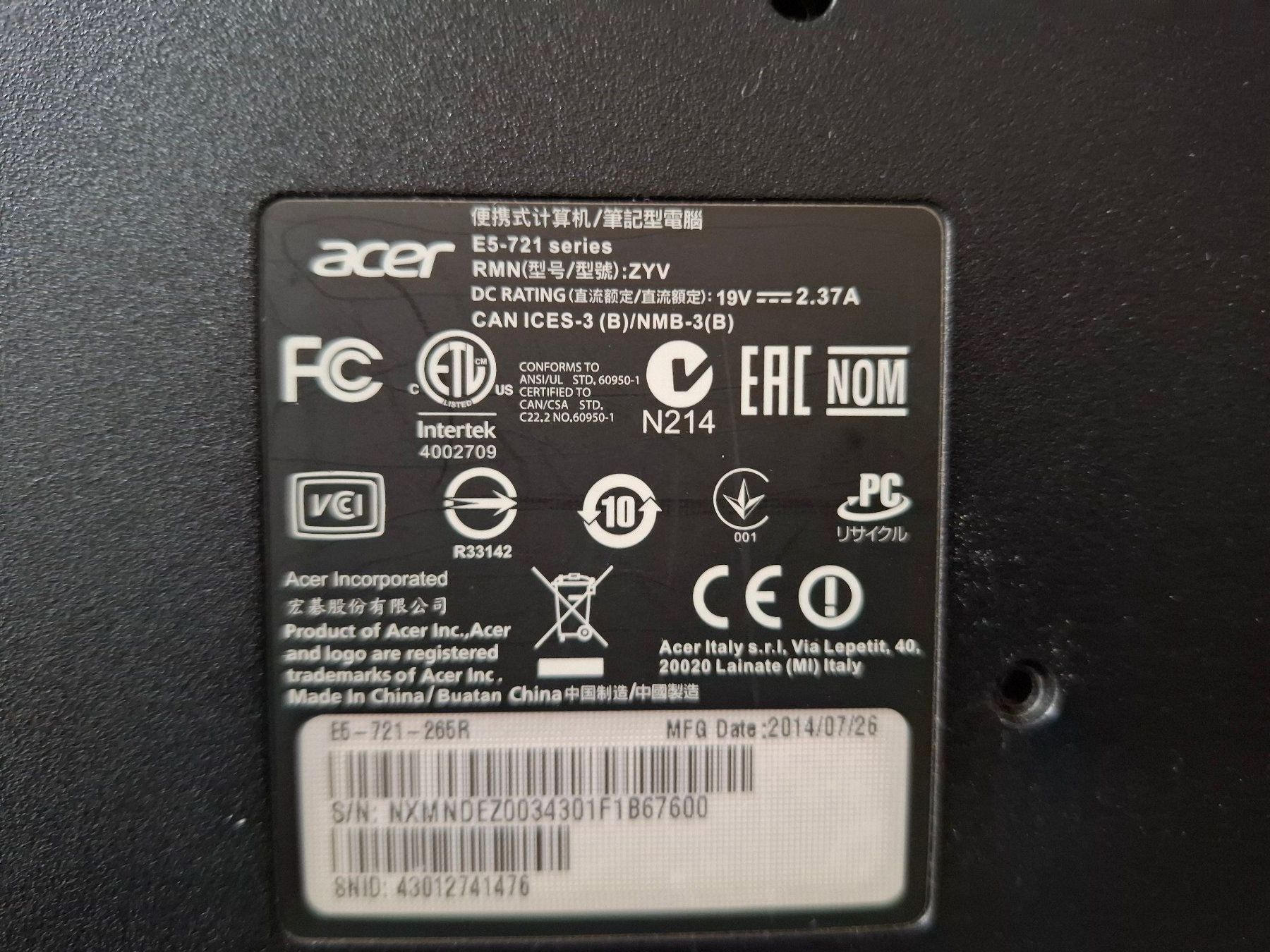 Acer Notebooks: PC ACER E1-721 pour récupérer des pièces détachées – Defekt aus Marin-Epagnier von Riccardo04 5