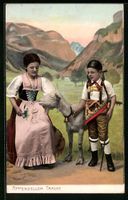 Litho Frau und Junge in Appenzeller Trac