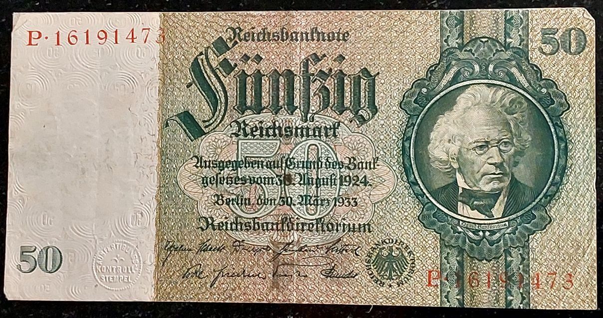Banconote: 50 Reichsmark Banknote 1933 (1) – Usato da Arch venduto da moneyswiss