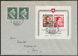 1941, Pro Juventute Sonderblock, Abart auf Brief Kt. 750.-++