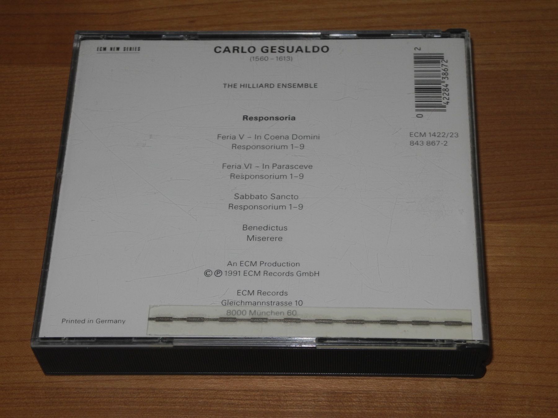 CD: GESUALDO: TENEBRAE - HILLIARD ENSEMBLE – ECM 2 CDs – Nuovo (secondo la descrizione) da Fahrwangen venduto da Swirl2 3