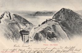 Ansichtspostkarte Pilatus Die Hotels mit Gebirge und Wolken