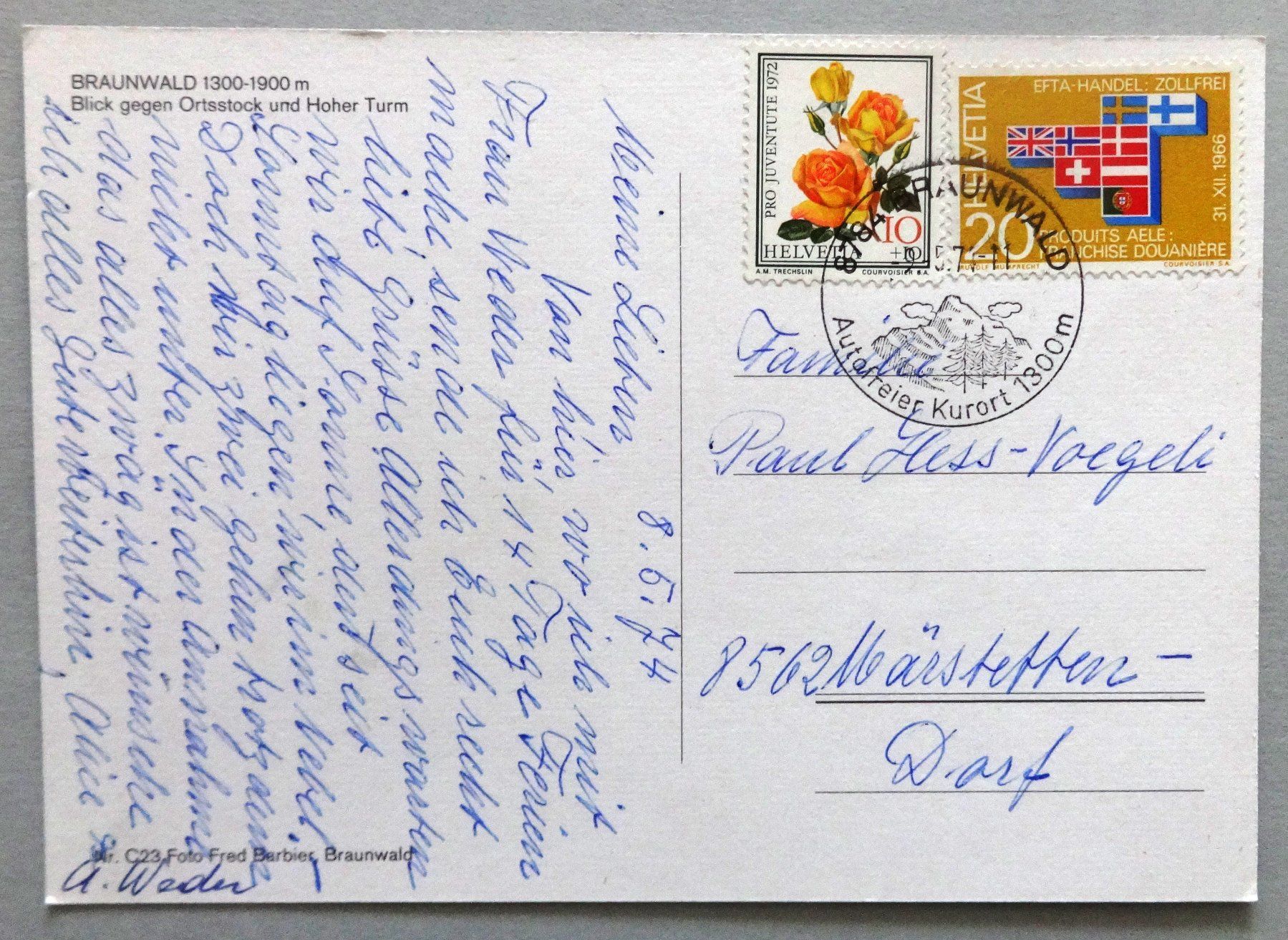 Ansichtskarten: Braunwald  1300-1900 m – Gebraucht aus Fétigny von Billy2miny 1