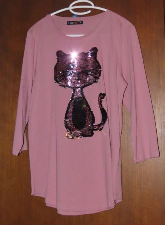 T-shirt rose avec chat pailleté taille XL