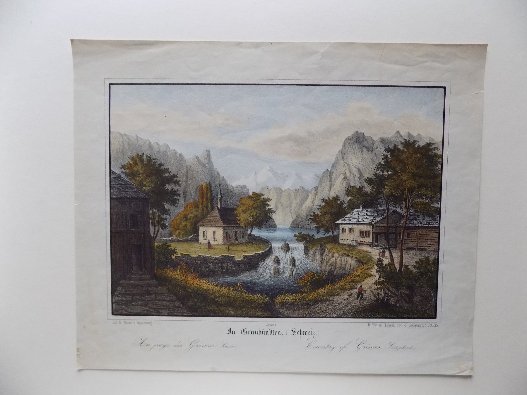 Gravures: In Graubünden kolorierte Lithographie Wenzel – D'occasion à Risch par Antikfee