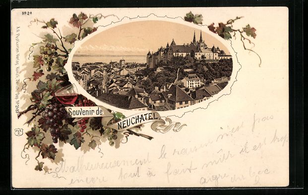 Ansichtskarten: Litho Neuchatel, Ortsansicht aus der Vog – Gebraucht aus Berlin von bartko-reher