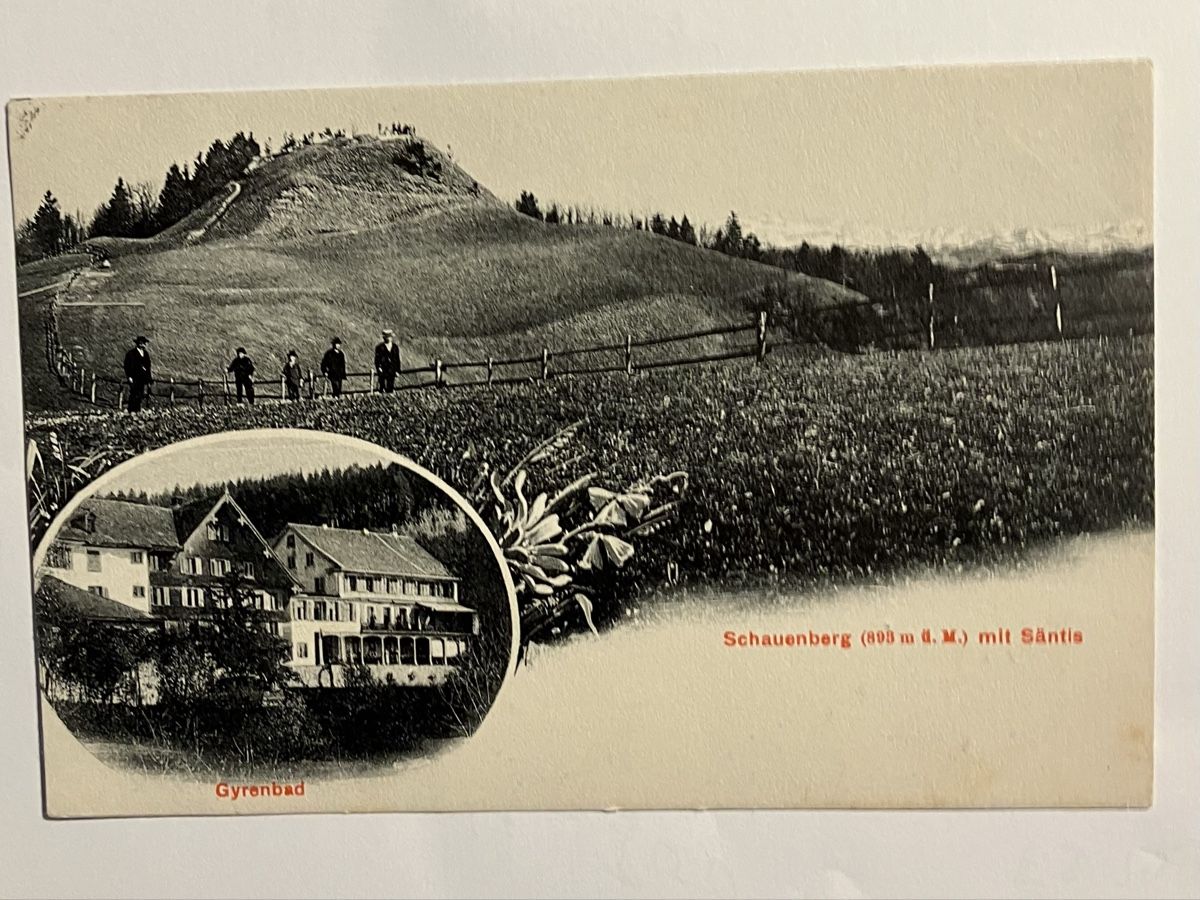 Cartoline postali: Alte Ansichtskarte Gyrenbad Schauenberg mit Säntis 1908 – Usato da Bauma venduto da Baumer71