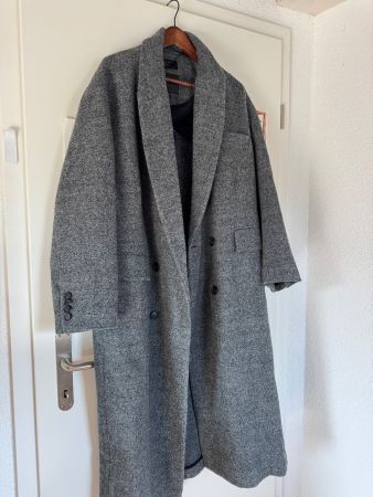 Manteau Zara Femme L 100% Laine Top Gris Nouveau Tag Long