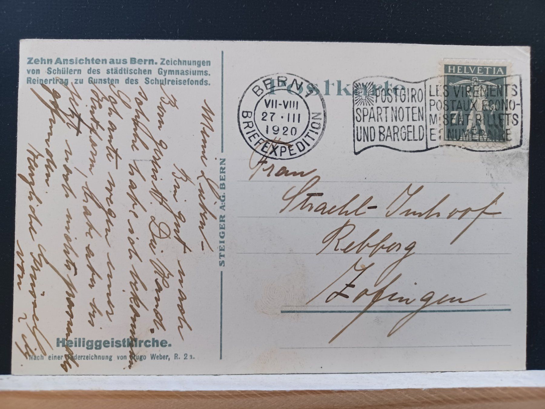 Ansichtskarten: Be, Bern, Heiliggeistkirche, 27.III.1920 – Gebraucht aus Aarau Rohr von mgvw 1