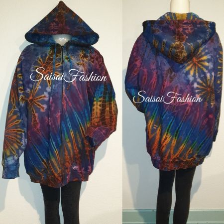 Frühling Handgefärbt Fleece Batik Winter Sweatjacke XL-XXL