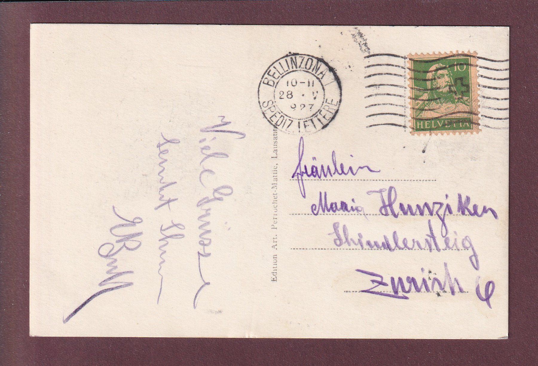 Cartoline postali: BELLINZONA - Stazione e Caserna - 1927 – Usato da Pully venduto da nicecards 1