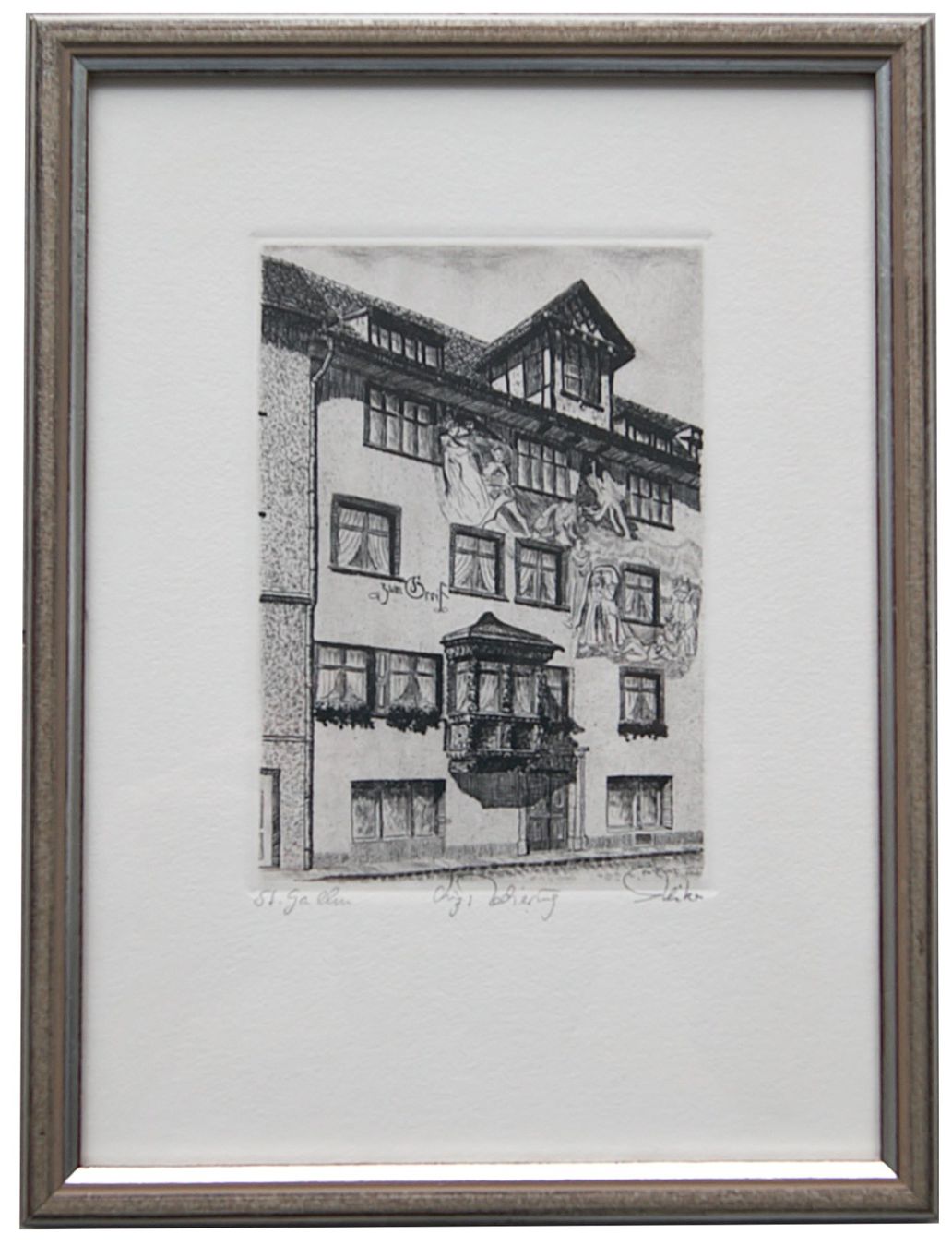 Grafica & Litografie: Original Radierung "Haus Greif" gerahmt – Usato da Illnau venduto da Rolimary